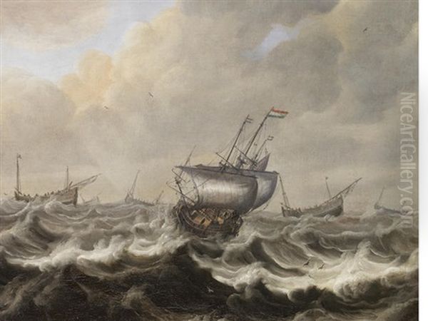 Shipping Foundering In A Stormy Sea Oil Painting by Pieter Coopse