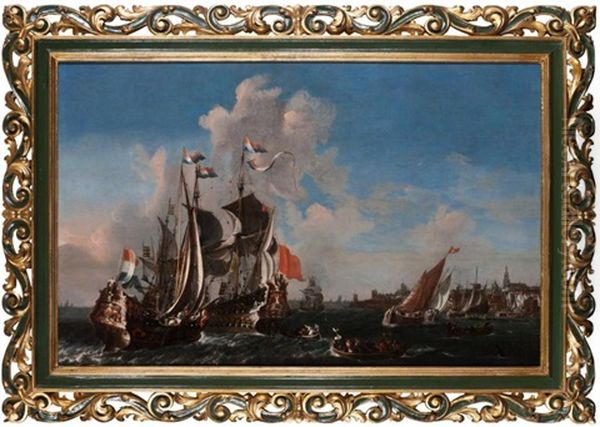 Dernier Quart Du Xviieme Siecle La Flotte Hollandaise A L'embouchure De L'escaut, Pres De Vlissingen Oil Painting by Pieter Coopse