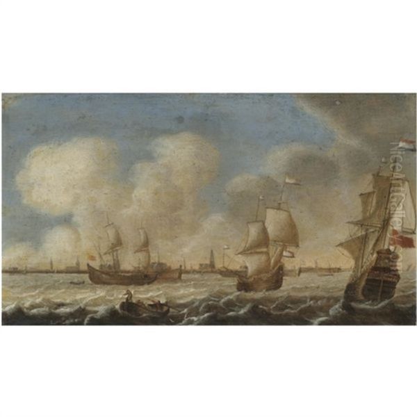 Dutch Shipping Off The Coast Of Amsterdam Oil Painting by Pieter Coopse