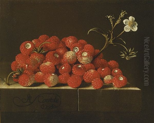 Wild Strawberries On A Ledge Oil Painting by Adriaen Coorte