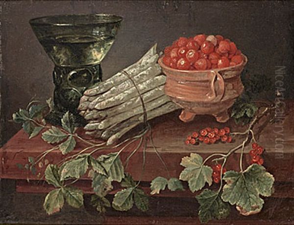 Stilleben Med Sparris Och Skal Med Smultron Oil Painting by Adriaen Coorte