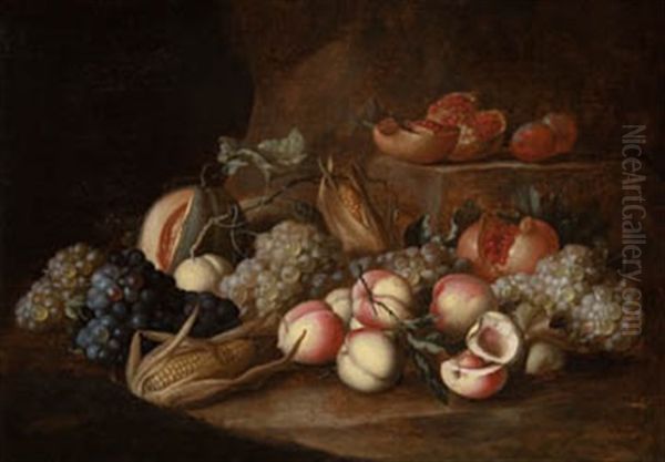 Bodegon Con Frutas Sobre Base De Piedra Oil Painting by Alexander Coosemans