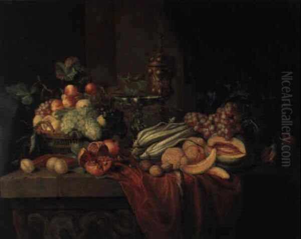 Stilleben Mit Fruchten, Zierschale Und Pokal Oil Painting by Alexander Coosemans