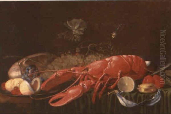 Nature Morte Aux Raisins Et Au Homard Oil Painting by Alexander Coosemans