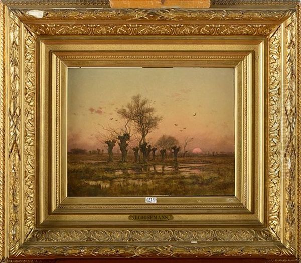 Paysage Marecageux Au Coucher Du Soleil Oil Painting by Joseph Theodore Coosemans