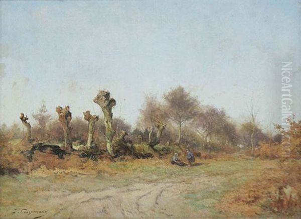 Vue De La Fagne Animee D'un Couple De Personnages A La Lisiere De La Foret Oil Painting by Joseph Theodore Coosemans