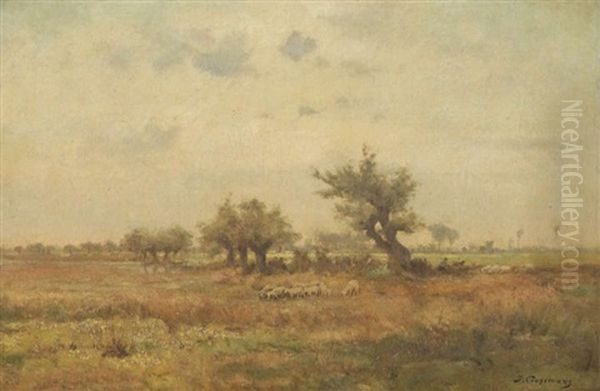 Berger Aux Moutons Au Repos Au Pre by Joseph Theodore Coosemans