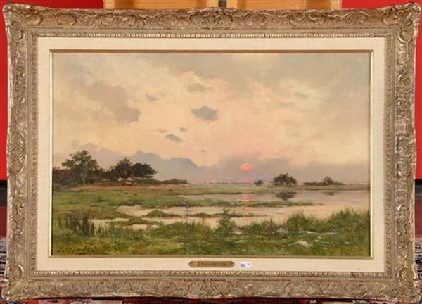 Marais Au Coucher Du Soleil Oil Painting by Joseph Theodore Coosemans