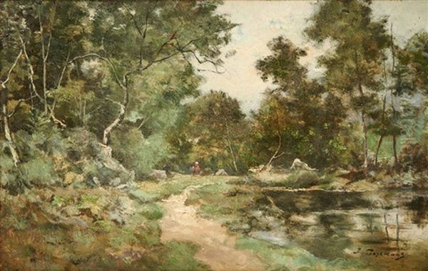 Promenade Au Bord De L'etang Oil Painting by Joseph Theodore Coosemans