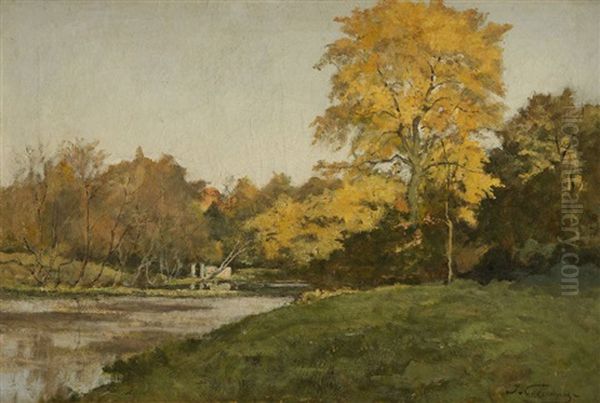 Les Etangs De Robiano A Tervuren Oil Painting by Joseph Theodore Coosemans