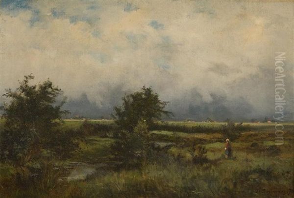 Promeneuse Avant L'orage A Tervuren Oil Painting by Joseph Theodore Coosemans