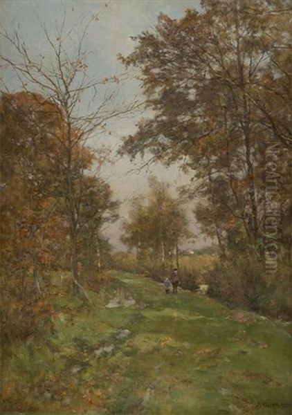 Deux Enfants Dans Une Allee Verdoyante Oil Painting by Joseph Theodore Coosemans