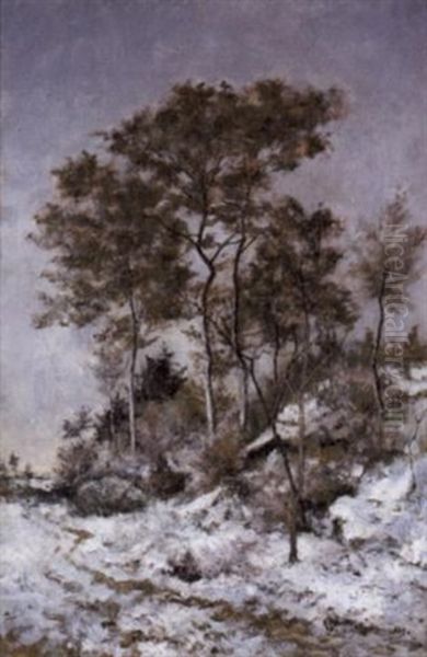 Winterlandschap - Sneeuwlandschap Te Genk Oil Painting by Joseph Theodore Coosemans