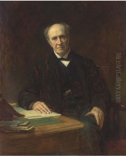 Portrait Of Richard Twining Esq. In A Black Suit, At A Writing Desk Oil Painting by Sir Arthur Stockdale Cope