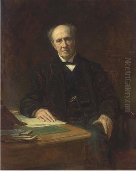 Portrait Of Richard Twining Esq., Seated Three-quarter-length, In A Black Suit, At A Writing Desk Oil Painting by Sir Arthur Stockdale Cope