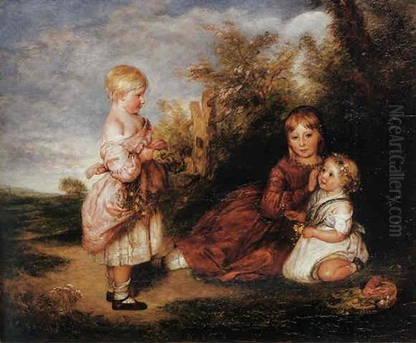 Portrait Of Margaret, May And Emily Atkinson Oil Painting by Charles West Cope