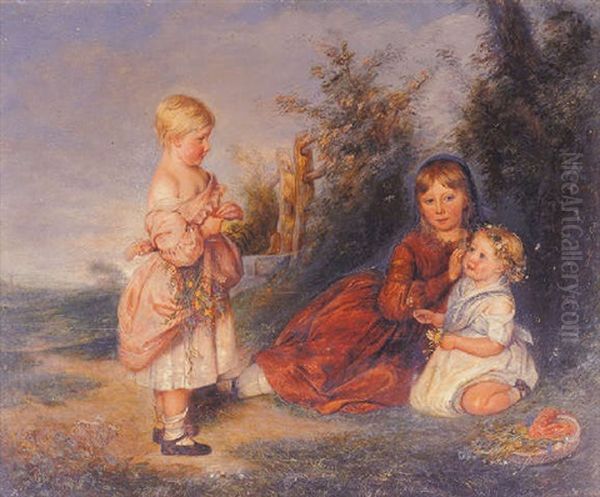 A Portrait Of Margaret, May And Emily Atkinson, Later Mrs. Masters, Mrs. C.h. Cope And Mrs. Sheed Oil Painting by Charles West Cope