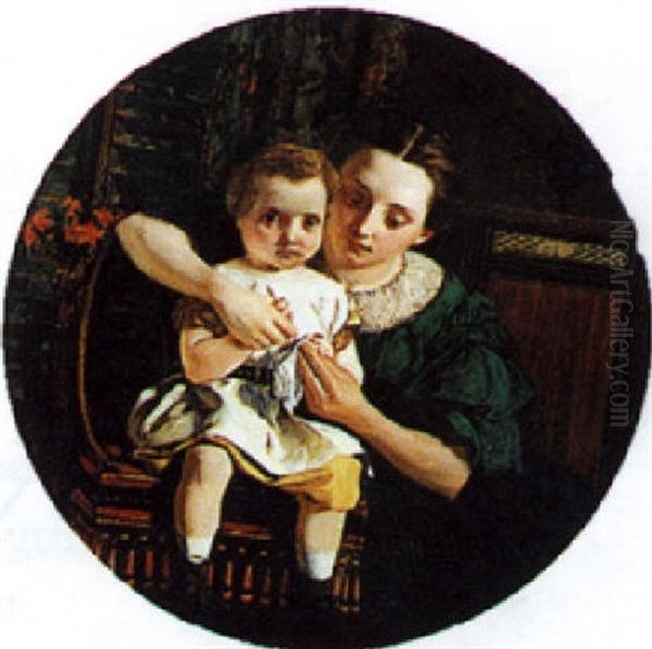 Portrait Of A Mother And Child Oil Painting by Charles West Cope