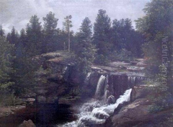 Great Falls Of The Lehigh River Oil Painting by George Cope