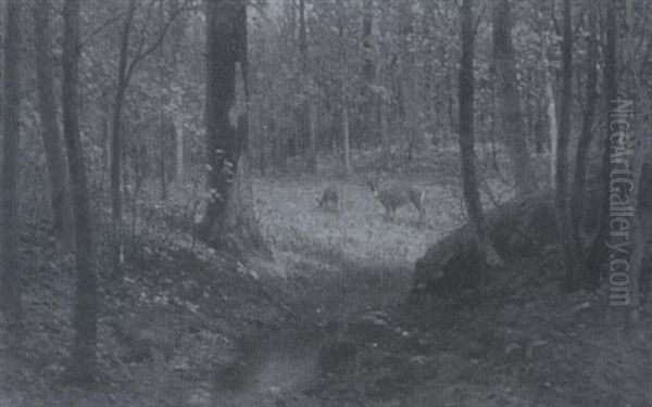 Doe And Fawn Oil Painting by Charles G. Copeland