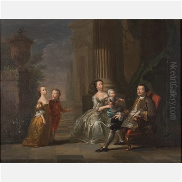 Gentleman And Lady With Children In A Courtyard Oil Painting by John Singleton Copley