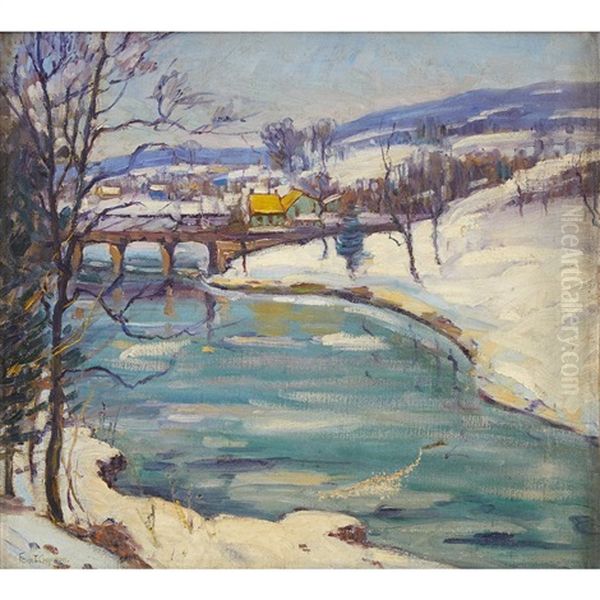 Bridge In Winter Oil Painting by Fern Isabel Coppedge