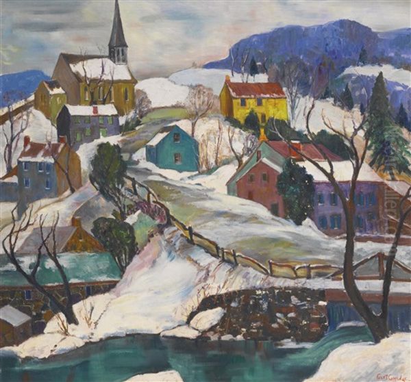 Village Hillside Oil Painting by Fern Isabel Coppedge