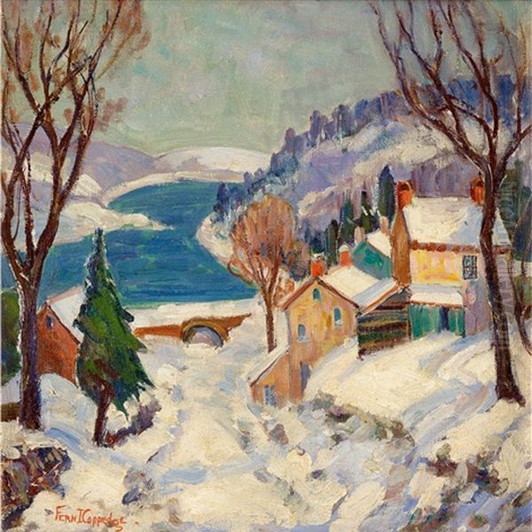 River Landscape In Winter Oil Painting by Fern Isabel Coppedge