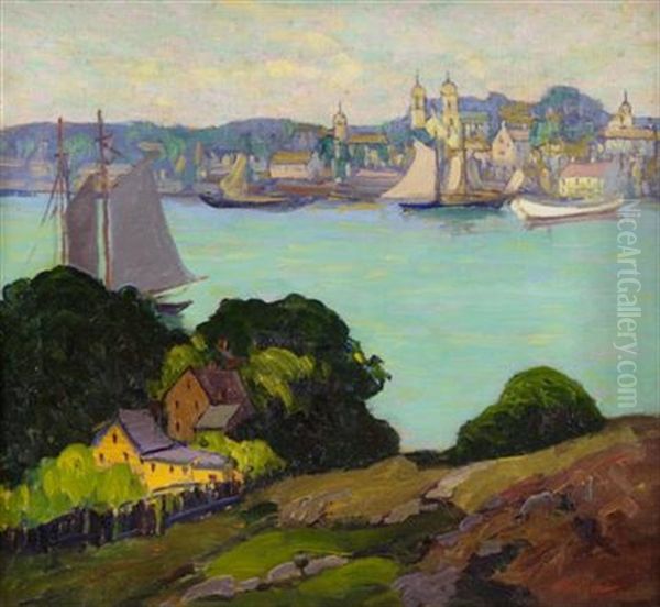 View Across A Harbor Oil Painting by Fern Isabel Coppedge