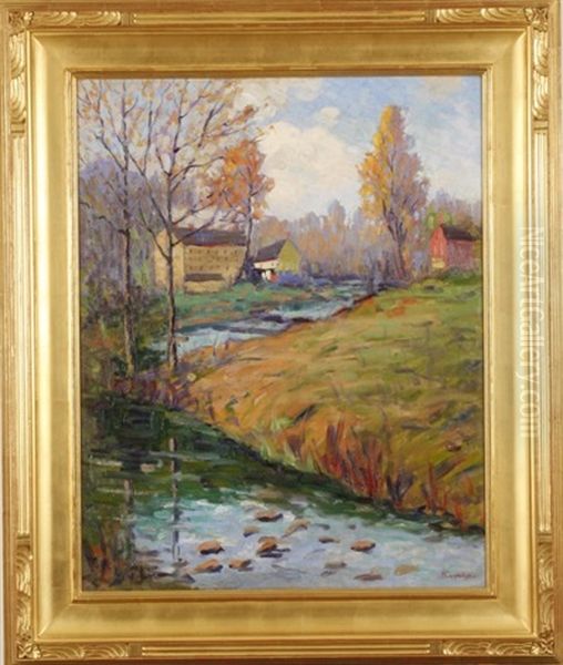 Autumn Landscape With Winding Creek Oil Painting by Fern Isabel Coppedge