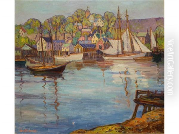 Harbor Scene With Hillside Village Oil Painting by Fern Isabel Coppedge