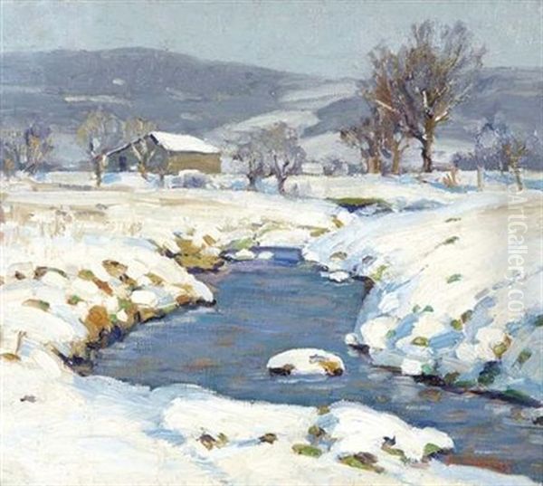 Bucks County Landscape In Winter Oil Painting by Fern Isabel Coppedge