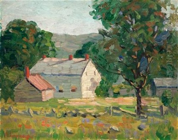 A Sunlit Farmhouse Oil Painting by Fern Isabel Coppedge