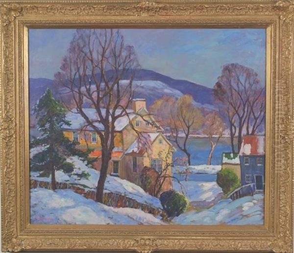 Winter Landscape With House, View Across The Delaware by Fern Isabel Coppedge