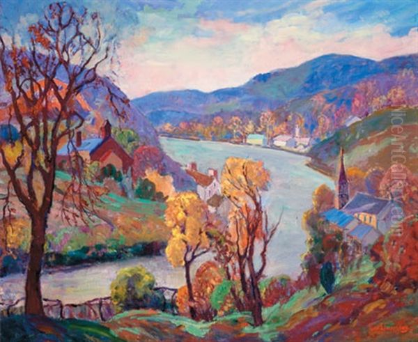 New Hope Landscape With Delaware River Oil Painting by Fern Isabel Coppedge