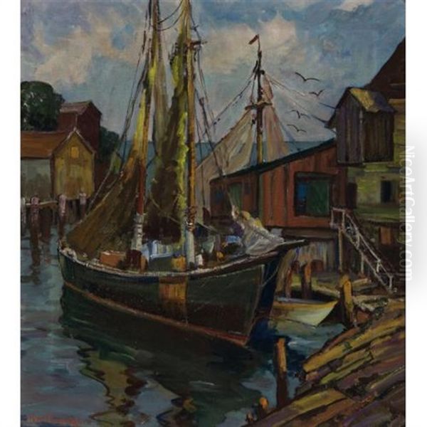 Sailing Ships, Gloucester Harbor Oil Painting by Fern Isabel Coppedge