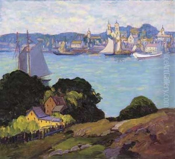 View Across A Harbor Oil Painting by Fern Isabel Coppedge