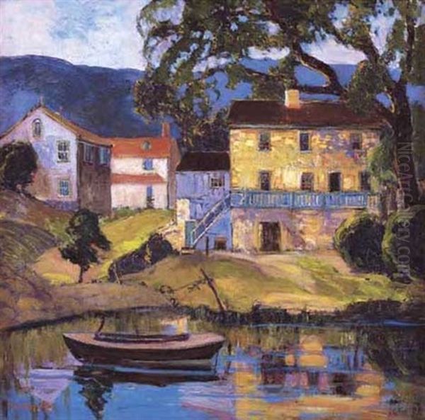 Houses By A River Oil Painting by Fern Isabel Coppedge