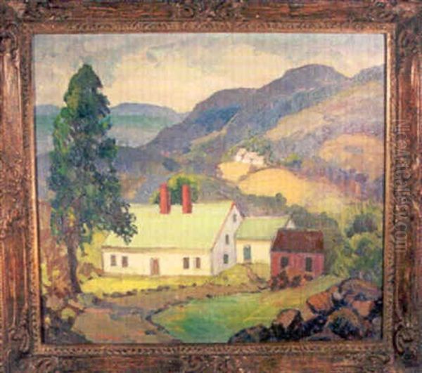 Mountainous Landscape With White House Oil Painting by Fern Isabel Coppedge