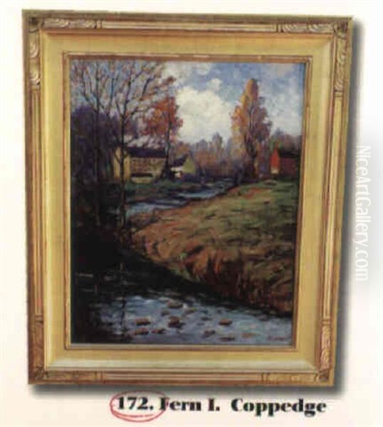 Creek With Distant Farm Oil Painting by Fern Isabel Coppedge