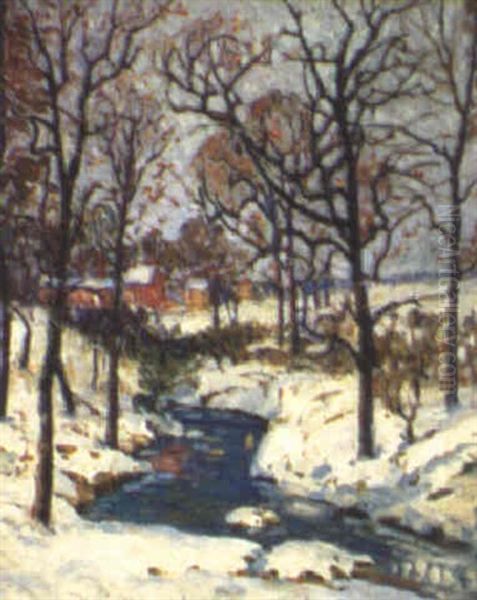 Creek From The Village Snow Scene Oil Painting by Fern Isabel Coppedge