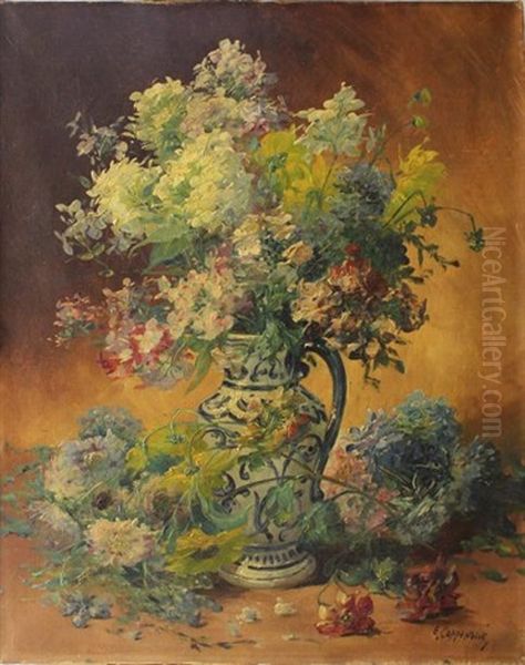 Bouquet De Fleurs Dans Un Pichet Oil Painting by Edmond Van Coppenolle