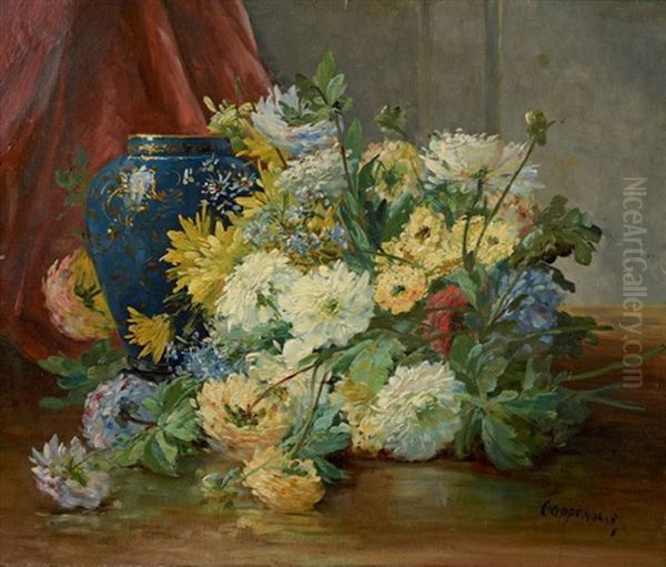 Jetee De Fleurs Au Vase Bleu Oil Painting by Edmond Van Coppenolle