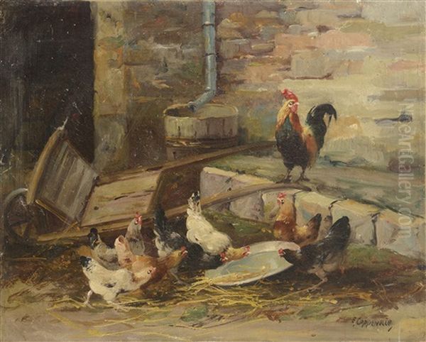 Poulailler Oil Painting by Edmond Van Coppenolle