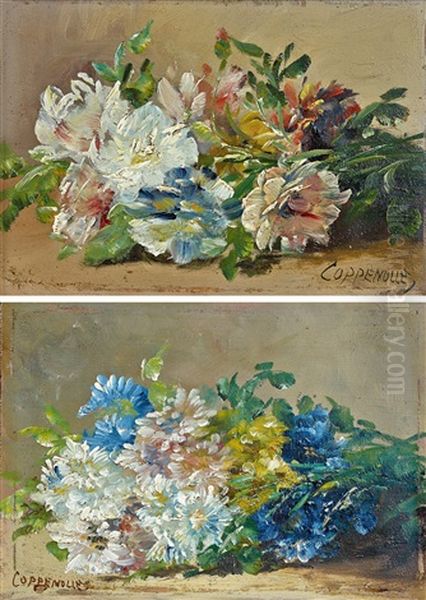 Jetees De Fleurs (pair) Oil Painting by Edmond Van Coppenolle