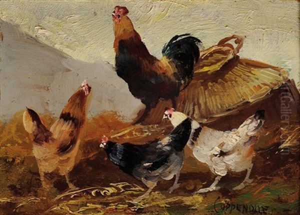 Poules Oil Painting by Edmond Van Coppenolle