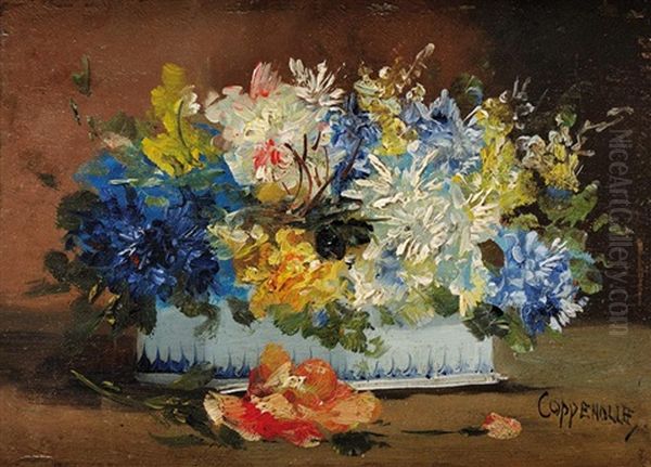 Bouquet De Fleurs Dans Une Jardiniere En Faience Oil Painting by Edmond Van Coppenolle