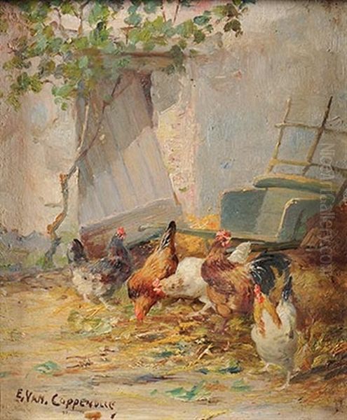 Poulailler Oil Painting by Edmond Van Coppenolle