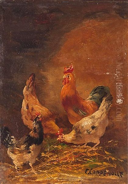 Hahn Und Huhner Oil Painting by Edmond Van Coppenolle