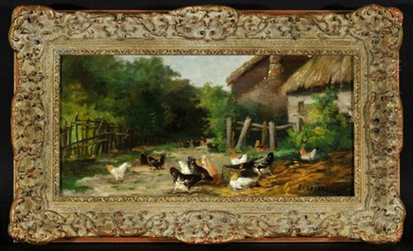 Huhner Im Hinterhof Oil Painting by Edmond Van Coppenolle